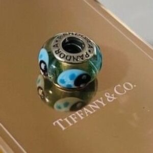 Authentic Pandora Evil Eye Murano Glass Charm Sterling Silver Blue Green Bead
